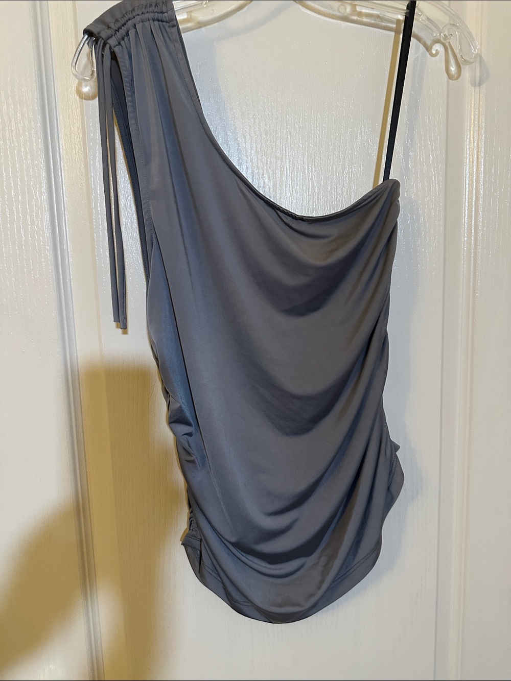 One-Shoulder Ruched Dress in Charcoal